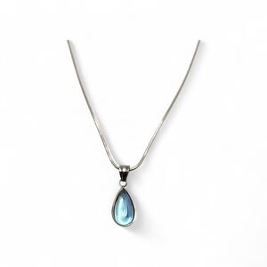 Silver Teardrop Blue Pendant Necklace